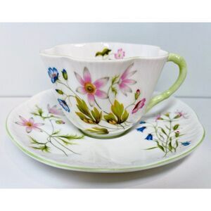 Shelley WILD ANEMONE Flat Cup & Saucer Dainty Shape Bone China 13977